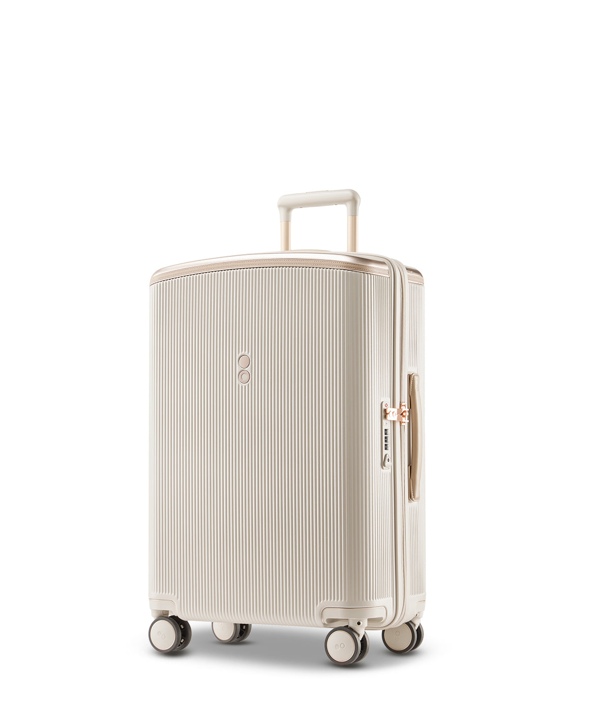 Echolac Dynasty VLX hardside suitcase in Almond White, Medium size (64 cm), 3/4 angle view