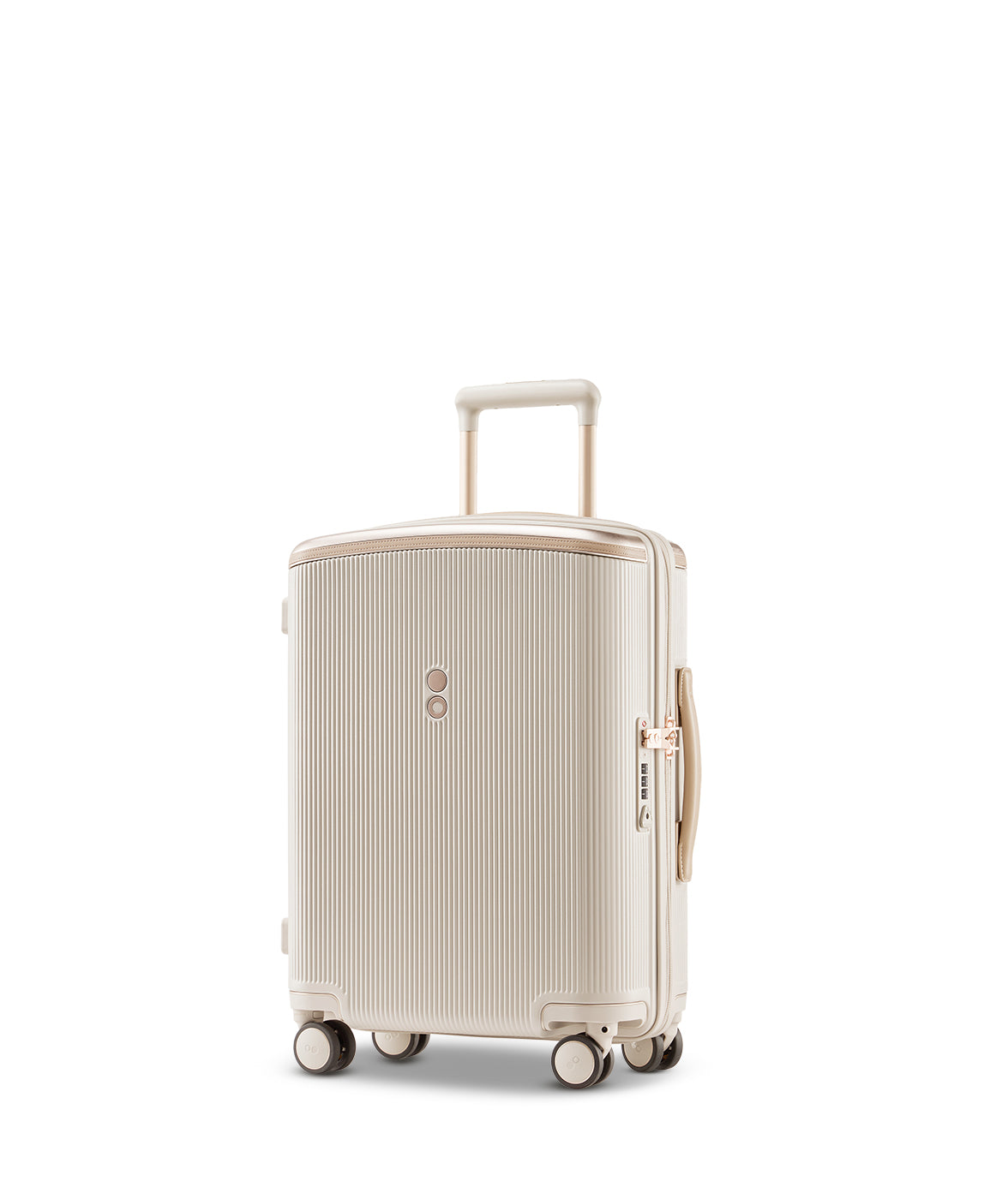 Echolac Dynasty VLX hardside suitcase in Almond White, Cabin size (55 cm), end view