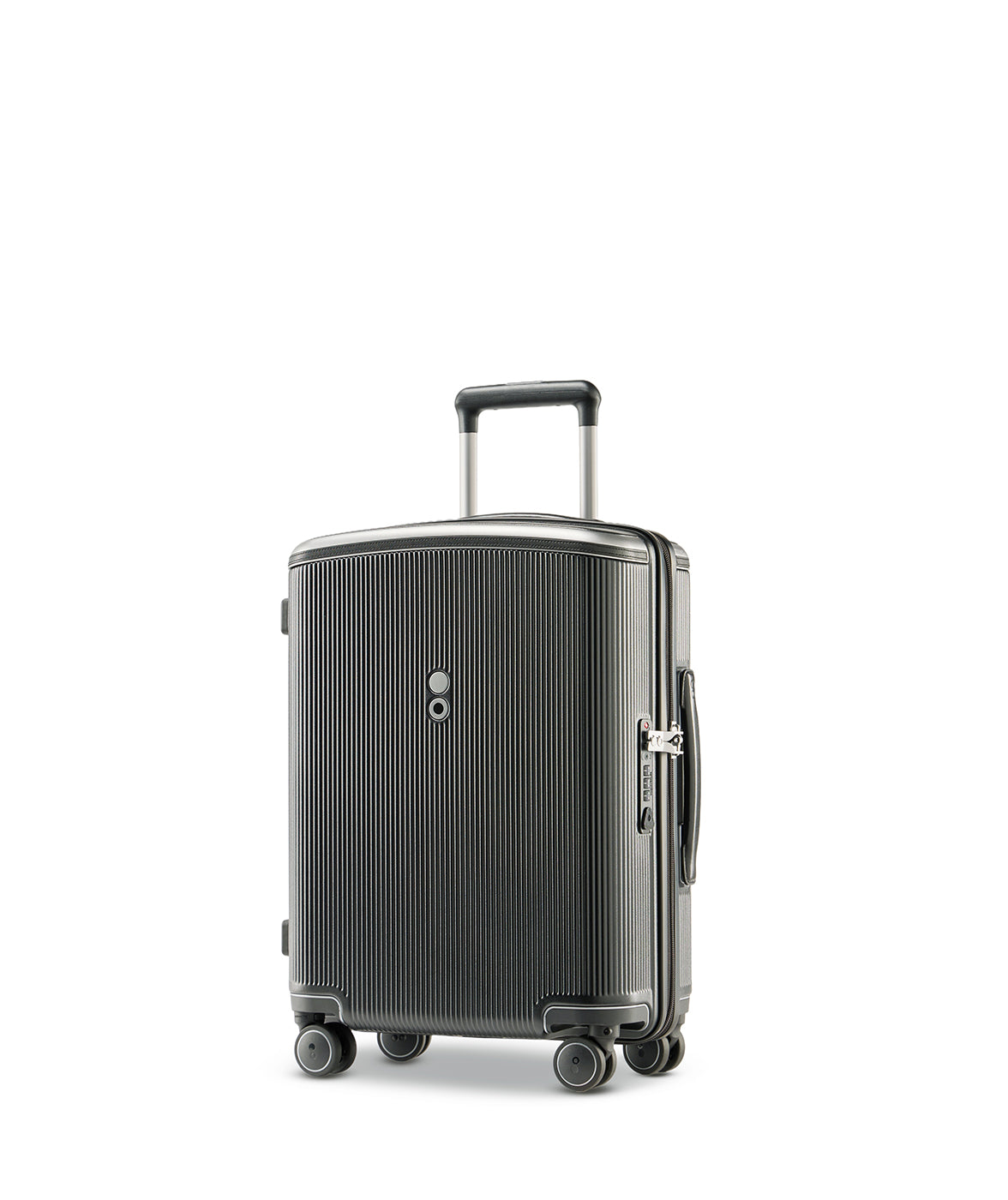 Echolac Dynasty VLX hardside suitcase in Earth Black, Cabin size (55 cm), 3/4 angle view