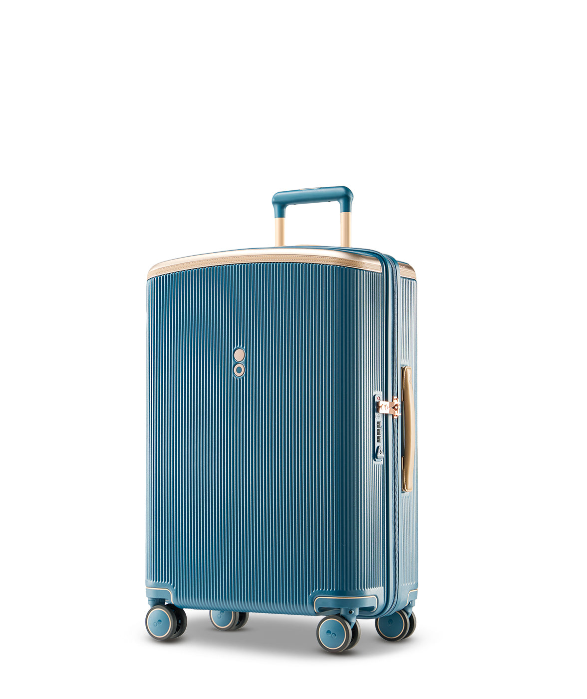 Echolac Dynasty VLX hardside suitcase in Ocean Indigo, Medium size (64 cm), 3/4 angle view