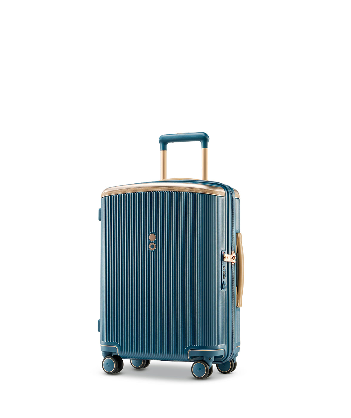 Echolac Dynasty VLX hardside suitcase in Ocean Indigo, Cabin size (55 cm), 3/4 angle view