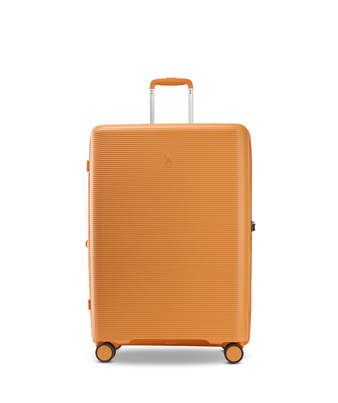 Orange suitcase with a textured surface on a white background